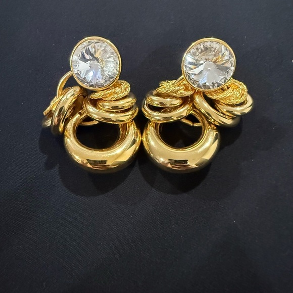 Vintage Gold and Crystal Loop Cluster Earrings - Picture 4 of 6